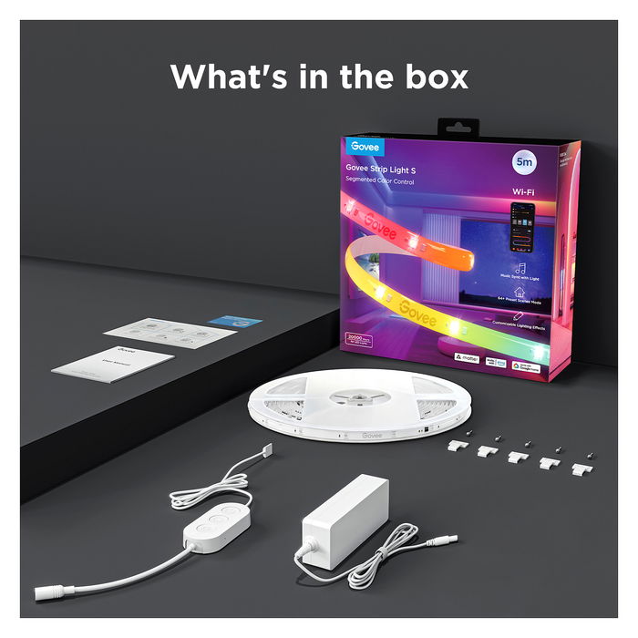 Govee Tira de Luz LED Inteligente H612A, Wi-Fi/Bluetooth, 5 Metros, Blanco, Control por Voz, Compatible con Alexa y Google Assistant, Multi-color