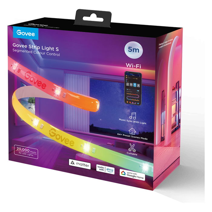 Govee Tira de Luz LED Inteligente H612A, Wi-Fi/Bluetooth, 5 Metros, Blanco, Control por Voz, Compatible con Alexa y Google Assistant, Multi-color