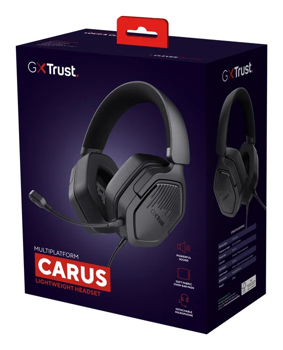 Trust GXT 492 Carus - Auriculares Gaming Diadema con Micrófono Boom Extraíble - Cable 3.5 mm, 50 mm, Circumaural Negro para PC, PlayStation, Xbox, Switch