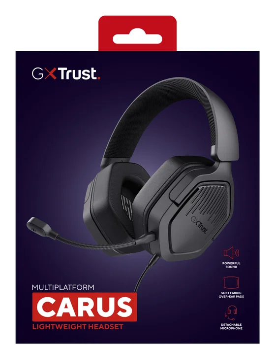 Trust GXT 492 Carus - Auriculares Gaming Diadema con Micrófono Boom Extraíble - Cable 3.5 mm, 50 mm, Circumaural Negro para PC, PlayStation, Xbox, Switch