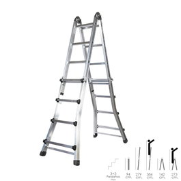 WOLFPACK LINEA PROFESIONAL Escalera Telescópica Aluminio 3+3 Peldaños Perfil 67 mm