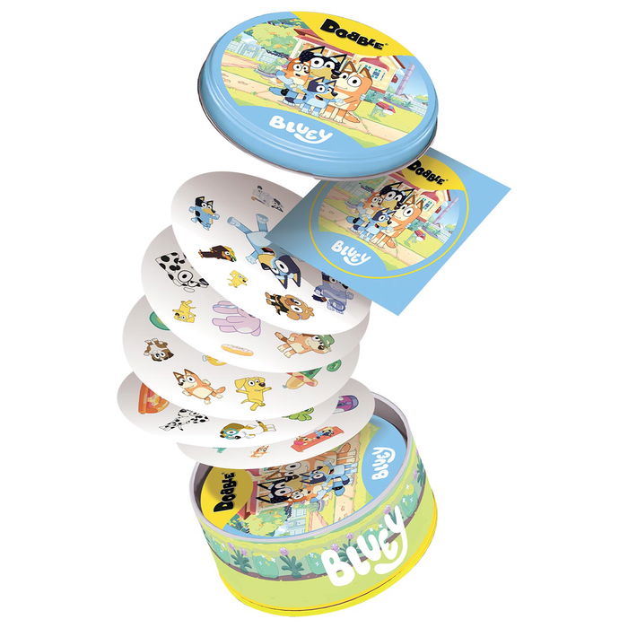Asmodee Juego de Mesa Dobble Bluey, Edición Especial con 5 Variantes, 55 Cartas Ilustradas, Ideal para Niños a Partir de 4 Años
