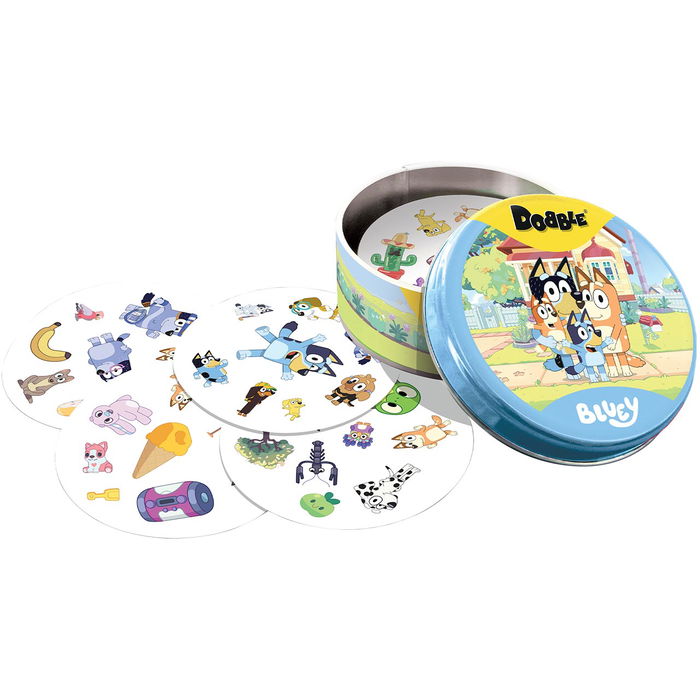 Asmodee Juego de Mesa Dobble Bluey, Edición Especial con 5 Variantes, 55 Cartas Ilustradas, Ideal para Niños a Partir de 4 Años