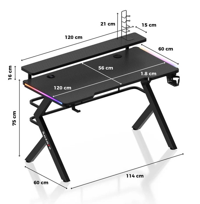 Mesa de Escritorio Gaming Huzaro HZ-Hero 5.0 RGB Negro Acero Fibra de carbono 116 x 69,5 x 59 cm Mesa de Escritorio Gaming Huzaro HZ-Hero 5.0 RGB Negro Acero Fibra de carbono 116 x 69,5 x 59 cm