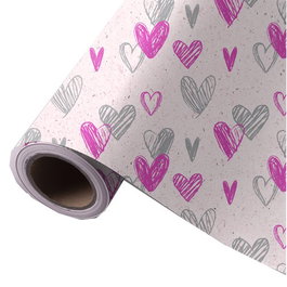 WONDER WRAPPER Papel de Regalo Bobina Caña de Azúcar Corazones Rosa y Gris 62 cm x 85 m