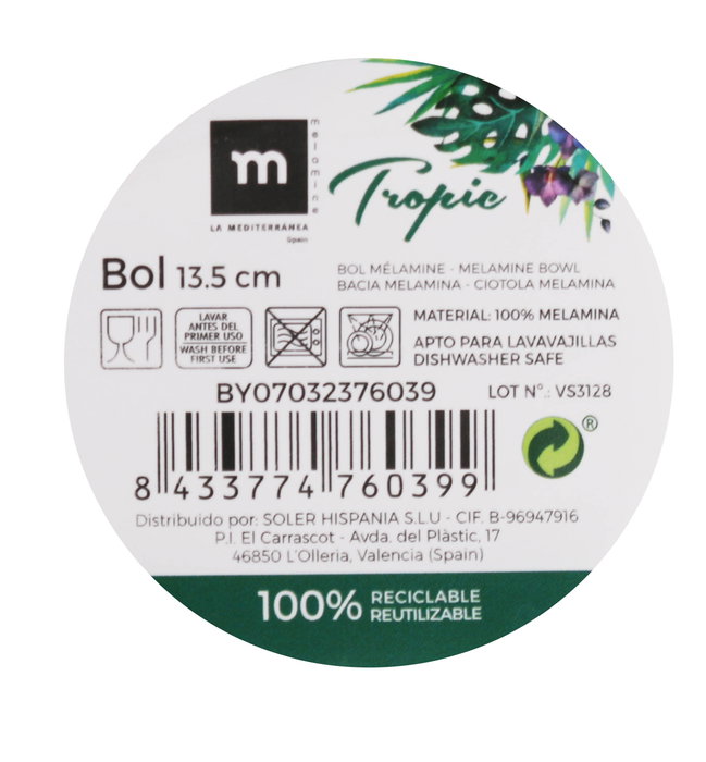 La Mediterranea Bol Melamina Tropic 13.5 cm Brillo Md (24 Unidades)