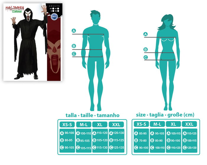 Disfraz Halloween Tenebroso Hombre Adulto Negro Talla M-L