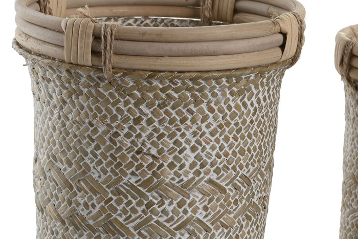 DKD Home Decor Set de 2 Cestas de Ratán y Paja 20x20x24 Decape Natural