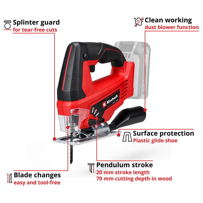 Einhell Sierra de Calar TC-JS 18 Li Solo (Sin Batería) para Madera, Plástico y Acero