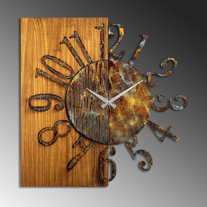 Wallity Reloj de Pared Decorativo de Madera 7-A, 58 cm, Madera y Metal, Pintado a Mano