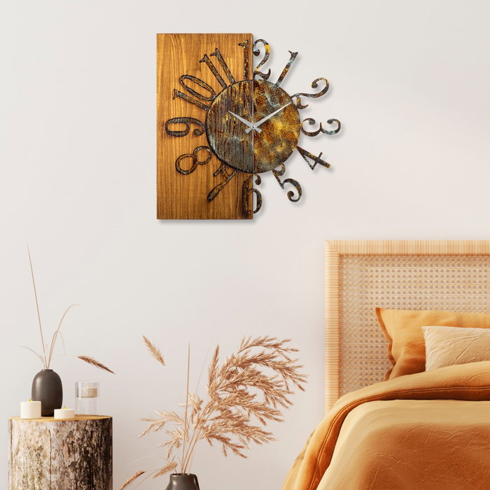 Wallity Reloj de Pared Decorativo de Madera 7-A, 58 cm, Madera y Metal, Pintado a Mano