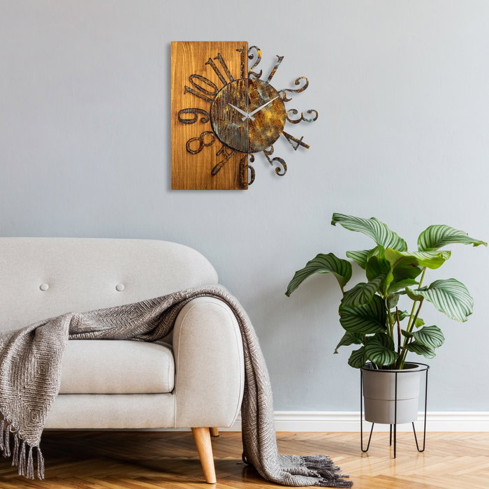 Wallity Reloj de Pared Decorativo de Madera 7-A, 58 cm, Madera y Metal, Pintado a Mano