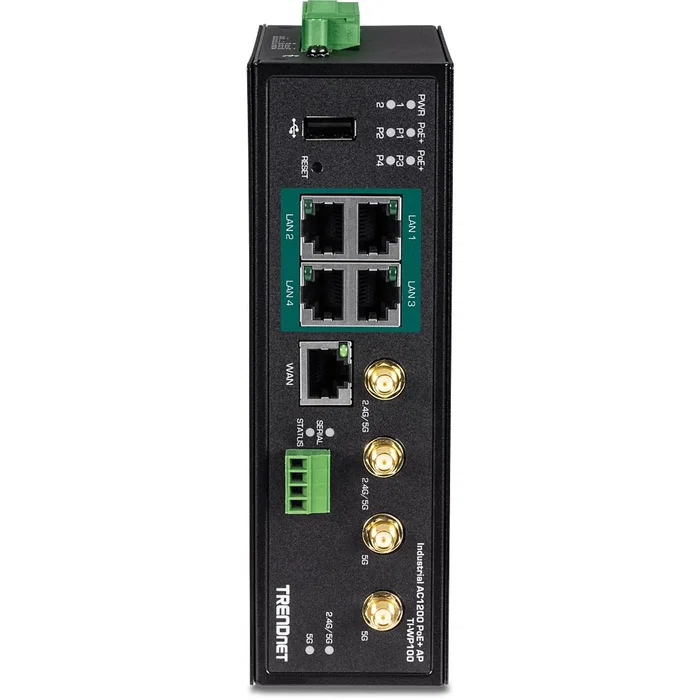 TRENDNET Router Industrial TI-WP100 AC1200 Dual Band (2.4 GHz/5 GHz) Gigabit Ethernet con 4 Puertos PoE+, Negro TRENDNET Router Industrial TI-WP100 AC1200 Dual Band (2.4 GHz/5 GHz) Gigabit Ethernet con 4 Puertos PoE+, Negro