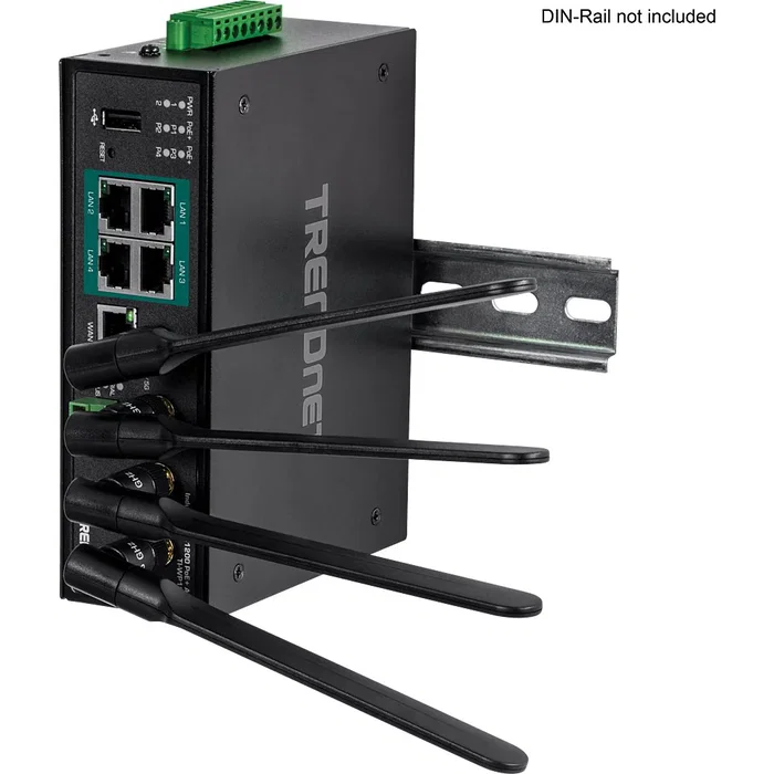 TRENDNET Router Industrial TI-WP100 AC1200 Dual Band (2.4 GHz/5 GHz) Gigabit Ethernet con 4 Puertos PoE+, Negro TRENDNET Router Industrial TI-WP100 AC1200 Dual Band (2.4 GHz/5 GHz) Gigabit Ethernet con 4 Puertos PoE+, Negro