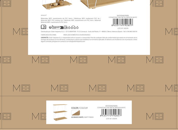 Inde Estanteria 3 Niveles Metal-Madera White 60x30x71.2 cm (2 Unidades)
