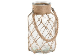 DKD Home Decor Portavela Mediterraneo Natural Cristal y Cuerda 6 Unidades 15.5 x 26 x 15.5 cm
