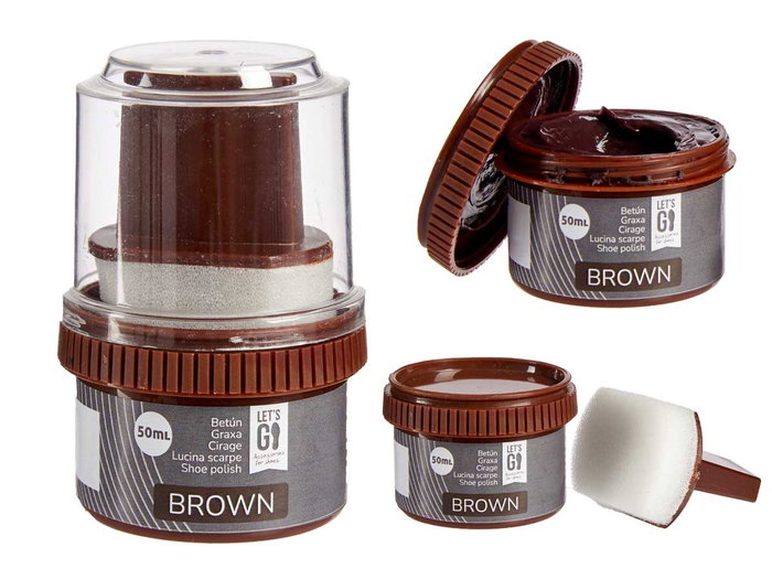 Arte Regal Betún para Calzado Marrón con Esponja Limpiadora 50gr - 6x9x6 cm (Set de 24)