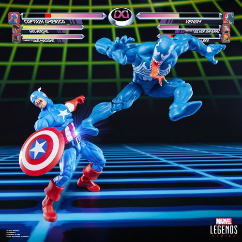 Hasbro Marvel Legends Gamerverse - Pack 2 Figuras Captain America vs Venom con 8 Accesorios, 15 cm, 20+ Puntos de Articulación, Caja Retro