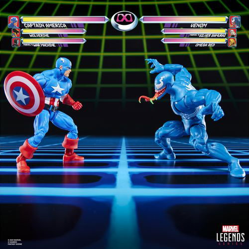 Hasbro Marvel Legends Gamerverse - Pack 2 Figuras Captain America vs Venom con 8 Accesorios, 15 cm, 20+ Puntos de Articulación, Caja Retro