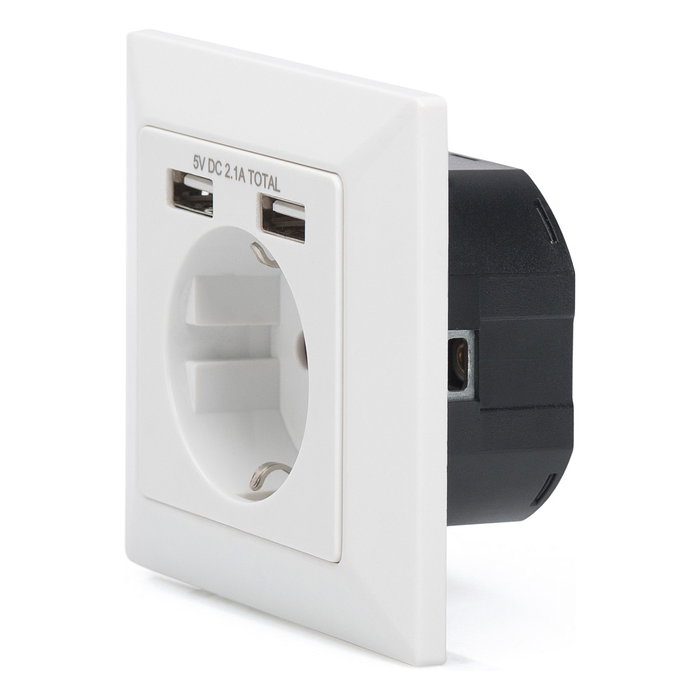 Digitus Enchufe de Pared con 2 Puertos USB A, Blanco, 250V, 2.1A - Para Tomacorriente Empotrado