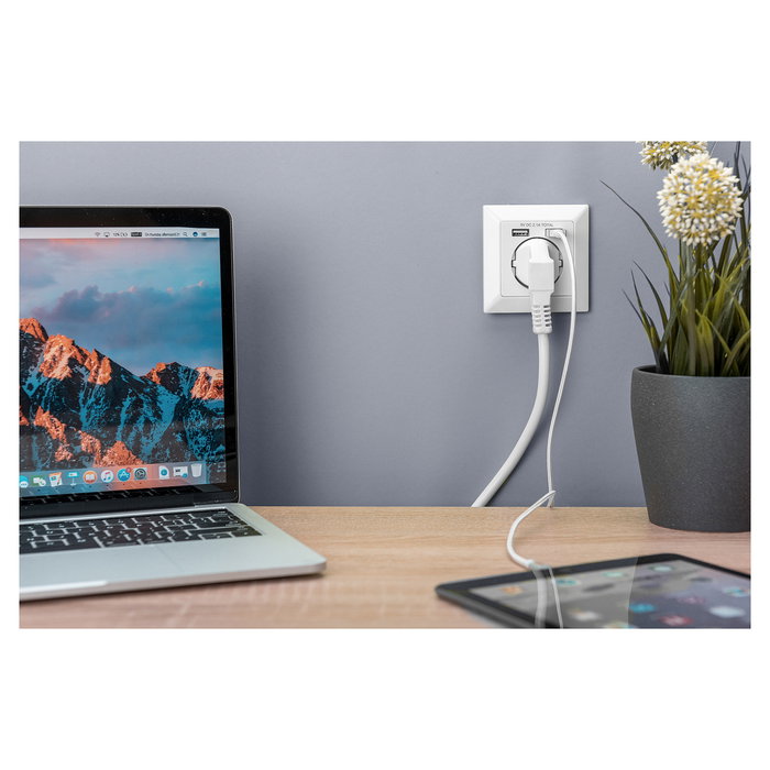 Digitus Enchufe de Pared con 2 Puertos USB A, Blanco, 250V, 2.1A - Para Tomacorriente Empotrado