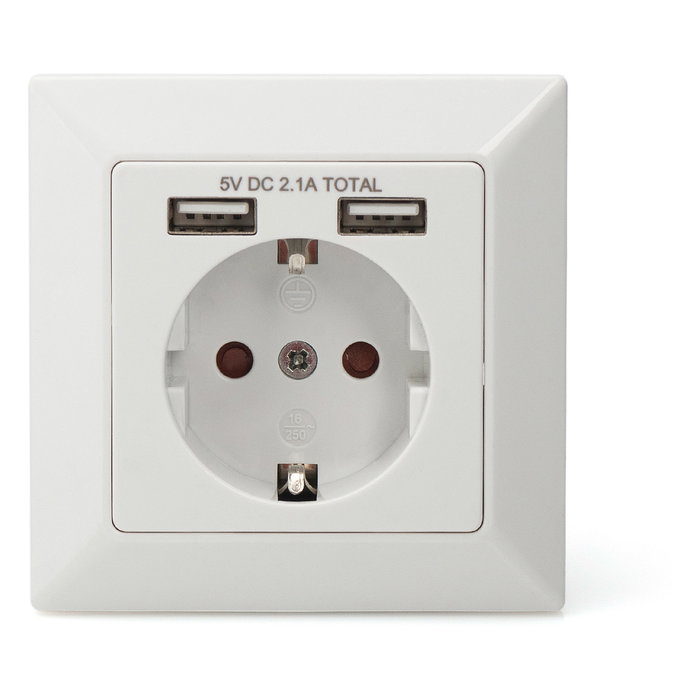 Digitus Enchufe de Pared con 2 Puertos USB A, Blanco, 250V, 2.1A - Para Tomacorriente Empotrado