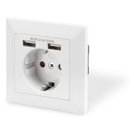 Digitus Enchufe de Pared con 2 Puertos USB A, Blanco, 250V, 2.1A - Para Tomacorriente Empotrado