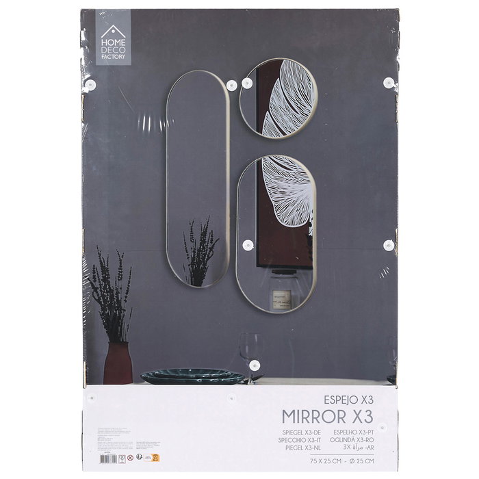Home Deco Factory Espejos Decorativos - Colección Terra Nova - Juego de 3 Espejos en Marco Beige, 53x2.5 cm; h.76.5 cm