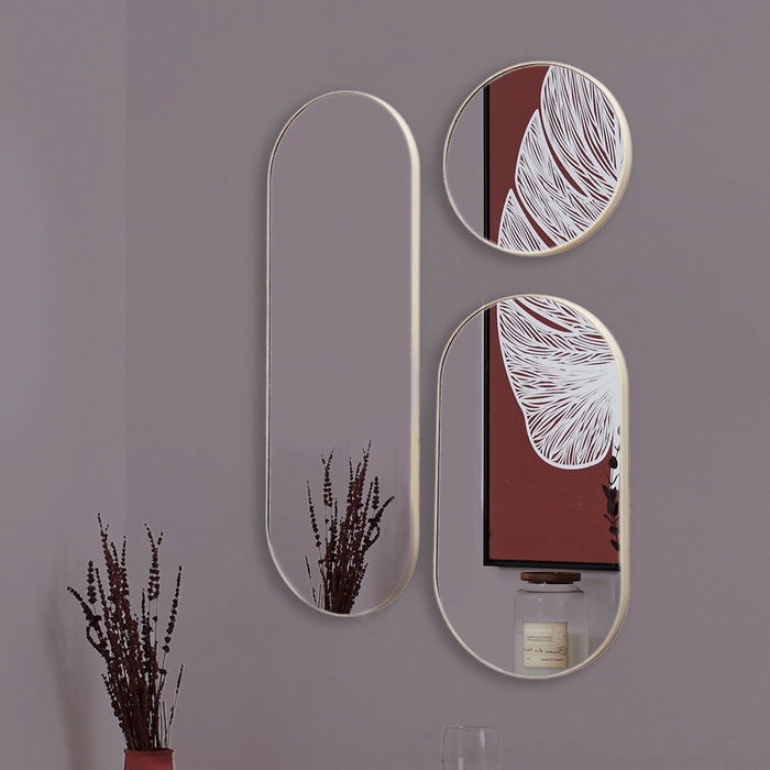 Home Deco Factory Espejos Decorativos - Colección Terra Nova - Juego de 3 Espejos en Marco Beige, 53x2.5 cm; h.76.5 cm