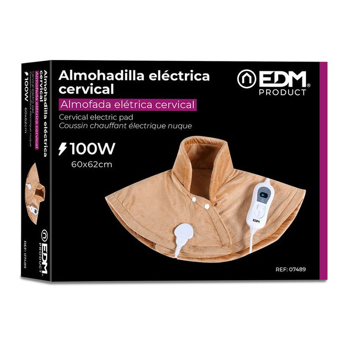 Edm Almohadilla Eléctrica Cervical 100W 60x62cm Mando Extraible 3 Temperaturas Apagado Automático