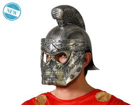 Casco Romano Guerrero Histórico Plateado con Máscara de Cráneo y Cresta para Centurión - Disfraz Épico