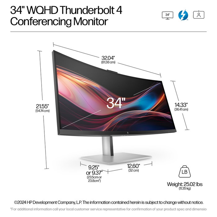 HP Series 7 Pro 734pm Monitor Curvo 34 WQHD IPS Black 120Hz Thunderbolt 4