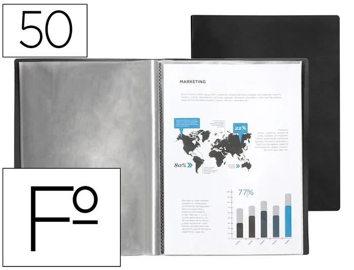 Liderpapel Carpeta con 50 Fundas Plástico Tamaño Folio Negro Liderpapel Carpeta con 50 Fundas Plástico Tamaño Folio Negro