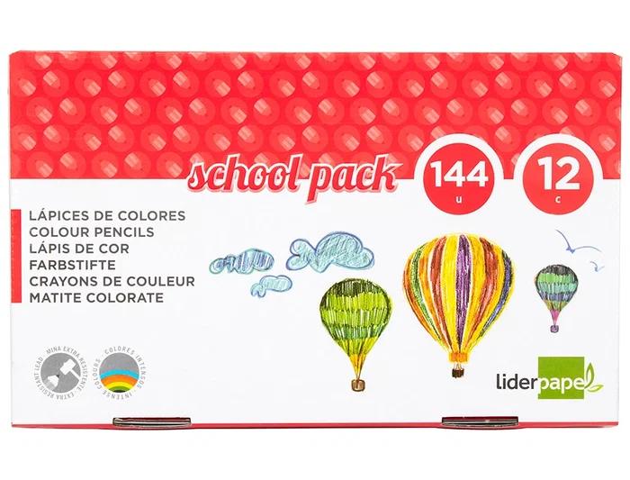 Liderpapel Lápices de Colores School Pack 144 Unidades 12 Colores x 12 Unidades