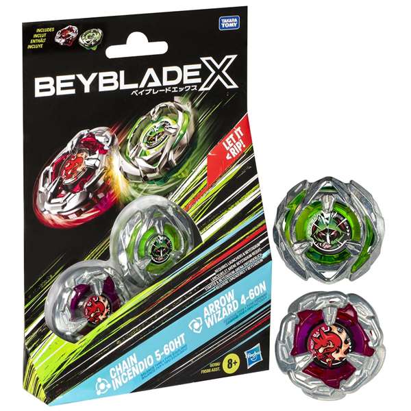 Beyblade Beyblade x surtido pack de 2 - Pack de 2 Beyblades X, modelos surtidos, idiomas: inglés, neerlandés, francés, español
