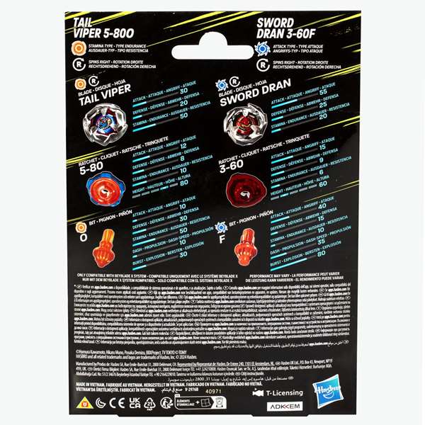 Beyblade Beyblade x surtido pack de 2 - Pack de 2 Beyblades X, modelos surtidos, idiomas: inglés, neerlandés, francés, español