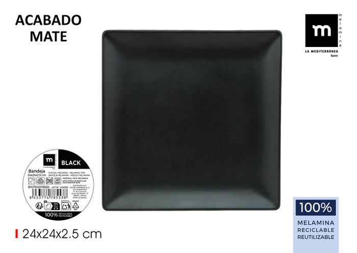 Inde Bandeja La Mediterrane Melamina Mate Black 24x24x2.5 cm (12 Unidades) inevitable Inde Bandeja La Mediterrane Melamina Mate Black 24x24x2.5 cm (12 Unidades) inevitable