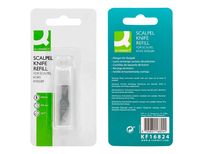 Q-connect Repuesto Bisturí Compatible KF00289 Blister 5 Unidades Cuchillas Acero 6mm