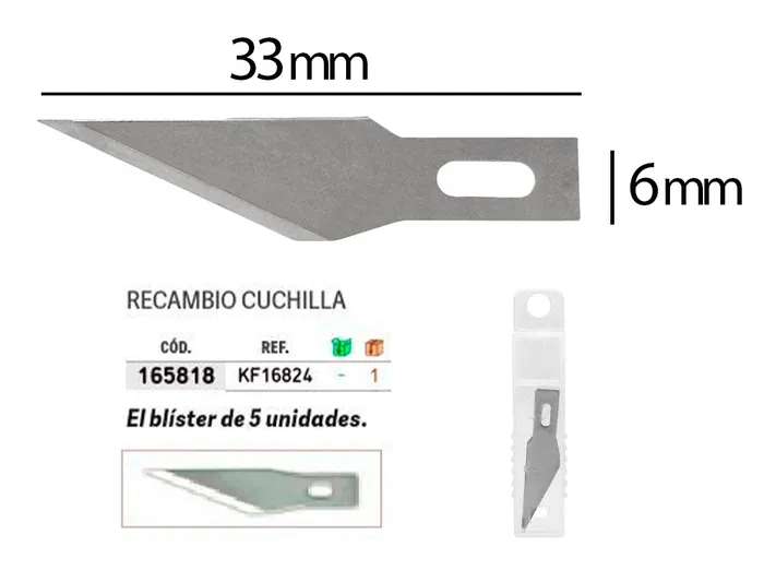 Q-connect Repuesto Bisturí Compatible KF00289 Blister 5 Unidades Cuchillas Acero 6mm