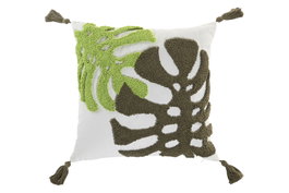 DKD Home Decor Cojín de Poliéster 45x45 cm con Aplicaciones Blanco y Verde, Pack de 2