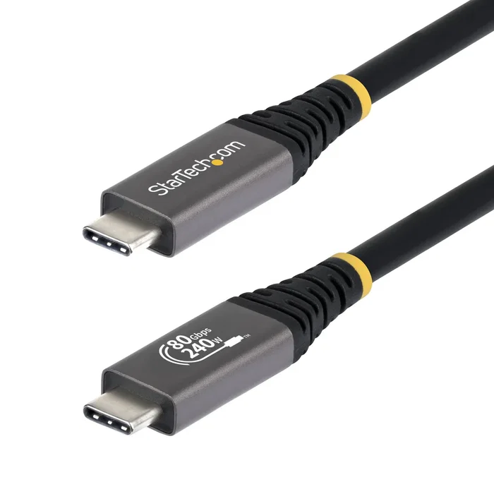 StarTech Cable USB4 Gen 4x2 USB-C a USB-C 80 Gbps, 1m, Video 8K, Carga 240W PD 3.1, DisplayPort 2.1, Certificado USB-IF, Negro - CC1M80GUSB4CABLE
