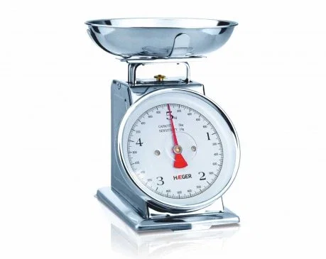 Haeger KS-MEC.005A Báscula de Cocina Mecánica 'Grandmother' de Acero Inoxidable, 5 kg de Capacidad y Graduación en Gramos