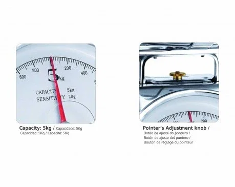 Haeger KS-MEC.005A Báscula de Cocina Mecánica 'Grandmother' de Acero Inoxidable, 5 kg de Capacidad y Graduación en Gramos