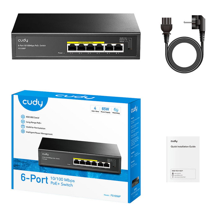 Cudy FS1006P Switch Fast Ethernet de 6 Puertos con PoE+