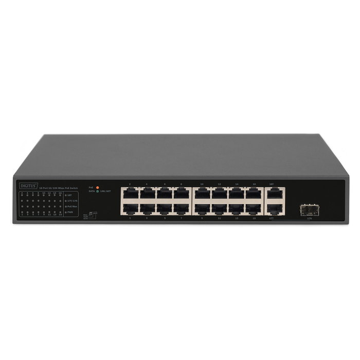 Digitus DN-95355 Switch PoE de 16 puertos 10/100 con 2 enlaces ascendentes Gigabit