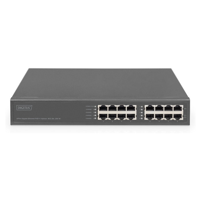 Digitus Switch 8 Puertos Gigabit PoE+ 802.3bt, Inyector 250W, Ethernet Rápido 10/100/1000 Mbps, Gris
