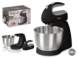 ARGON Amasadora 300W Negro 30 cm x 19 cm x 21 cm con Batidora de Huevo y Amasar (Set de 4)