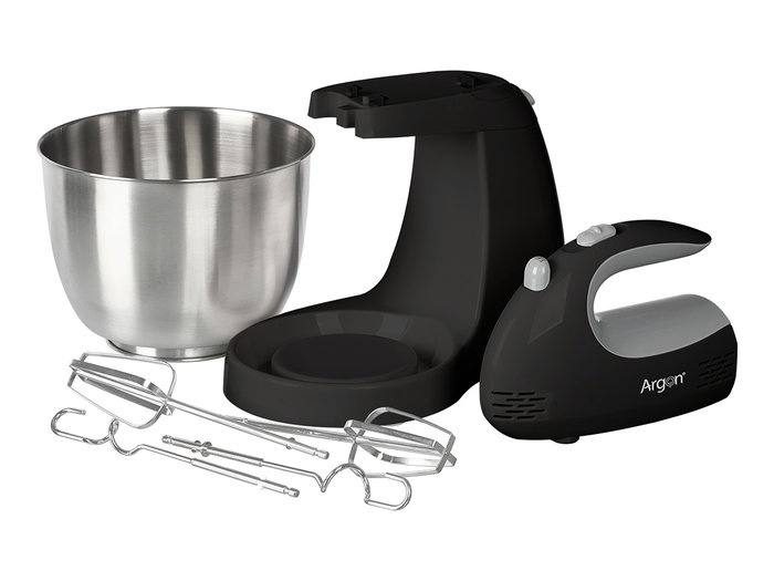 ARGON Amasadora 300W Negro 30 cm x 19 cm x 21 cm con Batidora de Huevo y Amasar (Set de 4)