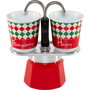Bialetti Set Mini Express TRICOLORE DAMIER con tazas y bandeja de aluminio