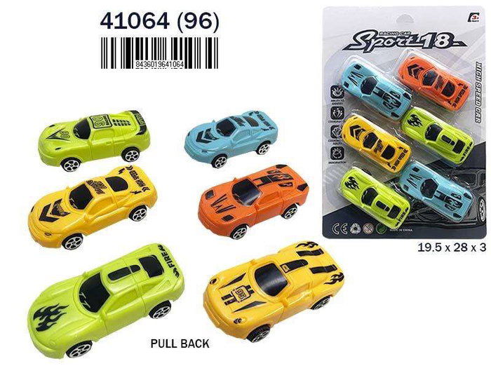 Rama - Coches de Juguete Pull Back en Blister, 6 Coches de Inercia, Tamaño 19,5x28x3 cm, para Niños a Partir de 3 Años